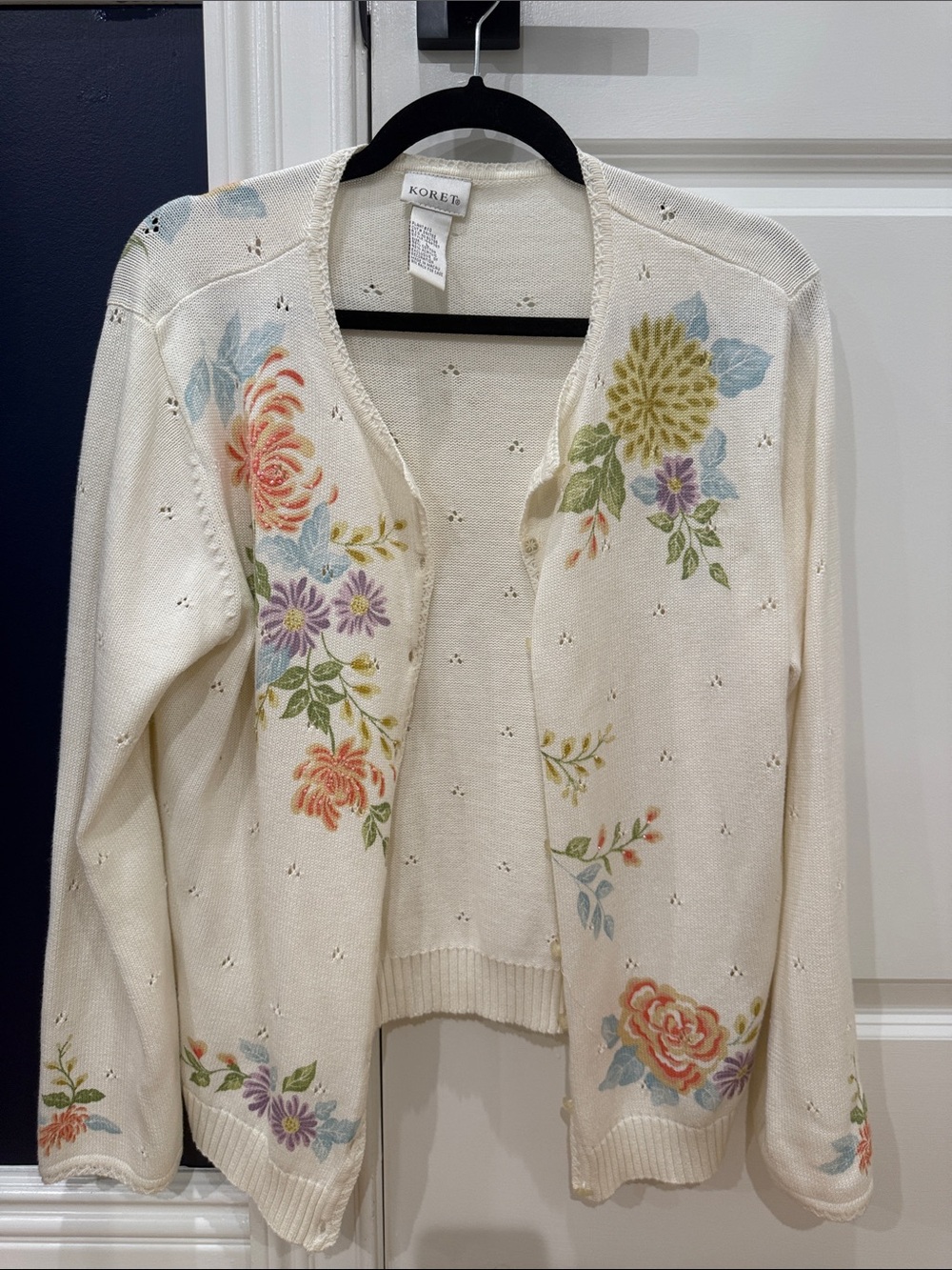 Koret Cream Open-Front Cardigan with Multicolor Floral Accents